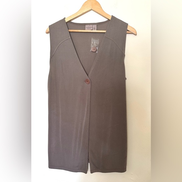 Chico’s Easywear Women Vest Cardigan Tunic Size 1/ Small Sleeveless Taupe NWT - Picture 1 of 8